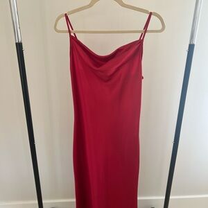 Bebe Red Satin Cowl Neck Slip Midi Dress - Size Small